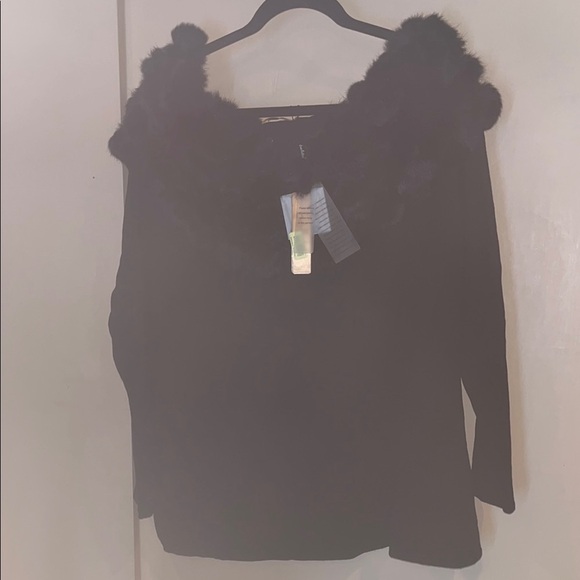 Belldini women’s Black Rabbit Fur-Trimmed Sweater NWT 3X - Picture 1 of 12